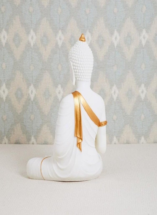 Karigaari India New Sitting Buddha Big Size Statue Showpiece Idol Home Decor Items For Living Room And Gifts With T-Light (White-Marble Finish), 16.4 cm , 11.2 cm - Image 4
